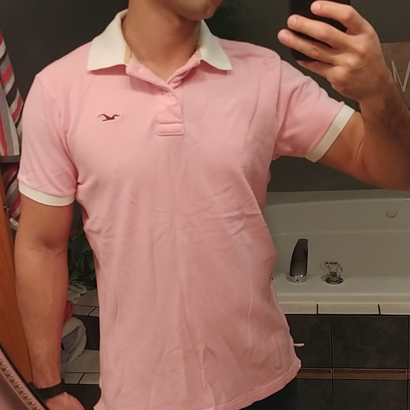 Hollister Mens Pink Polo Shirt 